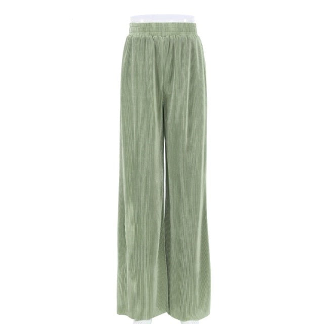 Pleated Wide Leg Pants Women Casual Loose Trousers Office Long Pants-Wear To Work Sets-Arimonz-Green Pants-S-Arimonz