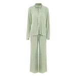 Pleated Wide Leg Pants Women Casual Loose Trousers Office Long Pants-Wear To Work Sets-Arimonz-Green Suit-S-Arimonz