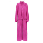 Pleated Wide Leg Pants Women Casual Loose Trousers Office Long Pants-Wear To Work Sets-Arimonz-Hot Pink Suit-S-Arimonz