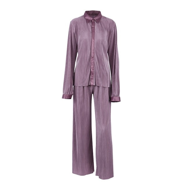 Pleated Wide Leg Pants Women Casual Loose Trousers Office Long Pants-Wear To Work Sets-Arimonz-Lavender-S-Arimonz