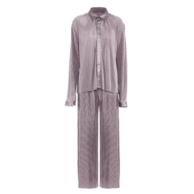 Pleated Wide Leg Pants Women Casual Loose Trousers Office Long Pants-Wear To Work Sets-Arimonz-Taro Pink Suit-S-Arimonz