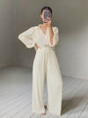 Pleated Wide Leg Pants Women Casual Loose Trousers Office Long Pants-Wear To Work Sets-Arimonz-Arimonz