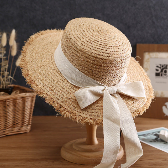 Raffia Hat Sun Visor Beach Straw Hats Women Sea Beach Leisure Hats-Summer Hats-Arimonz-white-Arimonz
