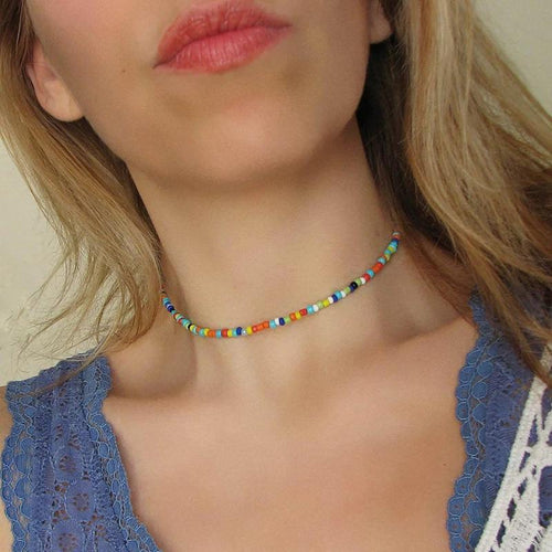 Rainbow Colored Beaded Choker Fashionable Necklace-Necklaces-Arimonz-Arimonz