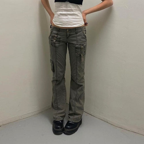Retro Grunge Cargo Denim Jeans Streetwear Vintage Low Waist Trouser-Straight Jeans-Arimonz-Arimonz