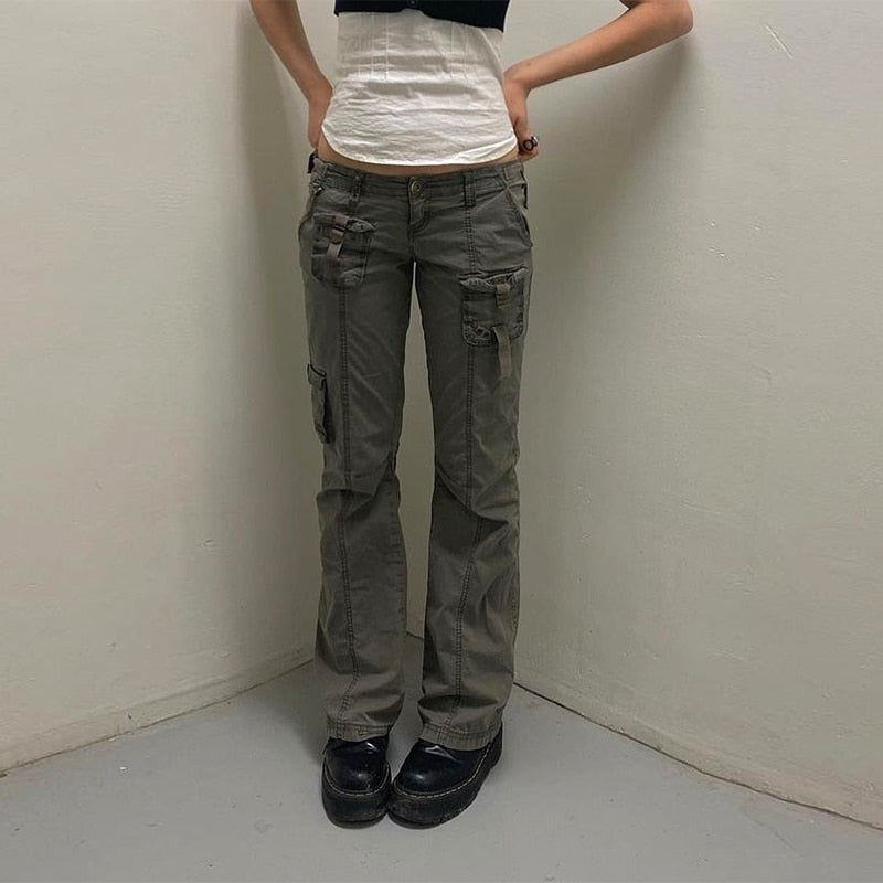 Retro Grunge Cargo Denim Jeans Streetwear Vintage Low Waist Trouser-Straight Jeans-Arimonz-Arimonz