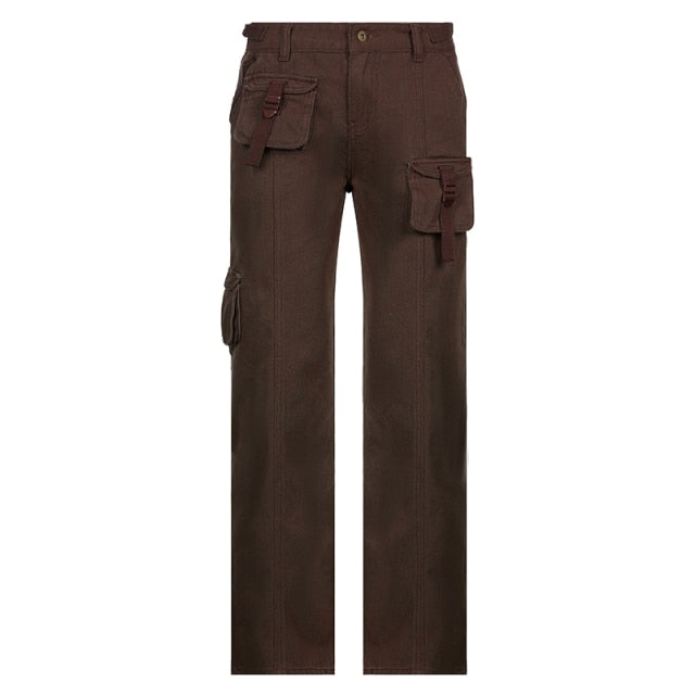 Retro Grunge Cargo Denim Jeans Streetwear Vintage Low Waist Trouser-Straight Jeans-Arimonz-Brown-S-Arimonz