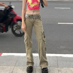 Retro Grunge Cargo Denim Jeans Streetwear Vintage Low Waist Trouser-Straight Jeans-Arimonz-Khaki-S-Arimonz