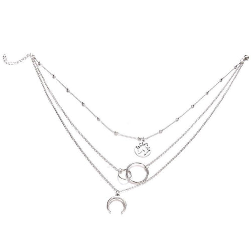 Retro Moon World Map Circle Pendant Multilayer Necklace For Women Charm Jewelry Accessory-Necklaces-Arimonz-Arimonz