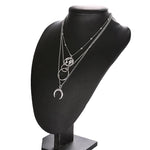 Retro Moon World Map Circle Pendant Multilayer Necklace For Women Charm Jewelry Accessory-Necklaces-Arimonz-Arimonz