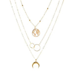 Retro Moon World Map Circle Pendant Multilayer Necklace For Women Charm Jewelry Accessory-Necklaces-Arimonz-Gold-Arimonz