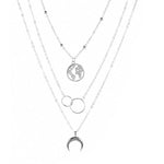 Retro Moon World Map Circle Pendant Multilayer Necklace For Women Charm Jewelry Accessory-Necklaces-Arimonz-Silver-Arimonz