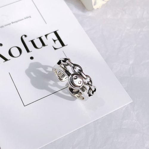 Retro Neutral Multi-layer Smiley Face Wide Ring for Women-Rings-Arimonz-Arimonz