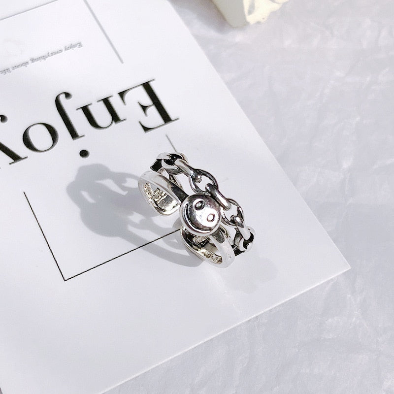 Retro Neutral Multi-layer Smiley Face Wide Ring for Women-Rings-Arimonz-Arimonz