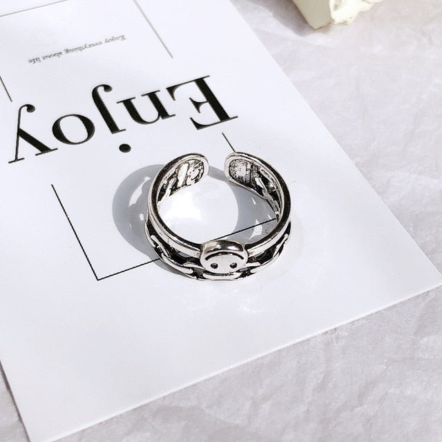 Retro Neutral Multi-layer Smiley Face Wide Ring for Women-Rings-Arimonz-Double Layer Smiley-Arimonz