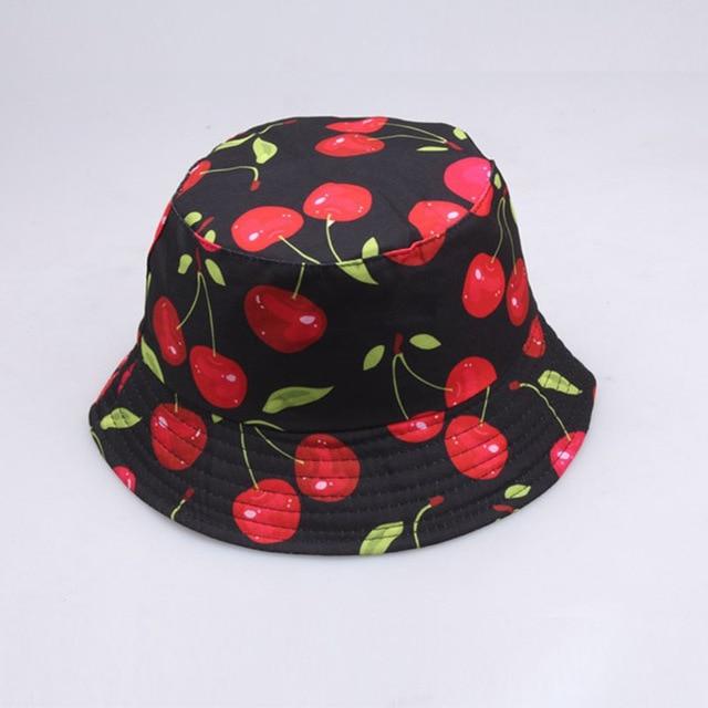 Reversible Bucket Hat Summer Sun Hats For Women Printed Bucket Hats-Bucket Hats-Arimonz-cherry black-Arimonz