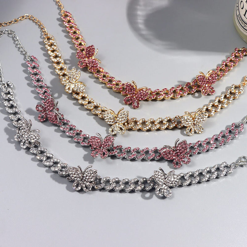 Rhinestone Cuban Link Butterfly Anklet Bracelet for Women Anklets-Anklets-Arimonz-Arimonz