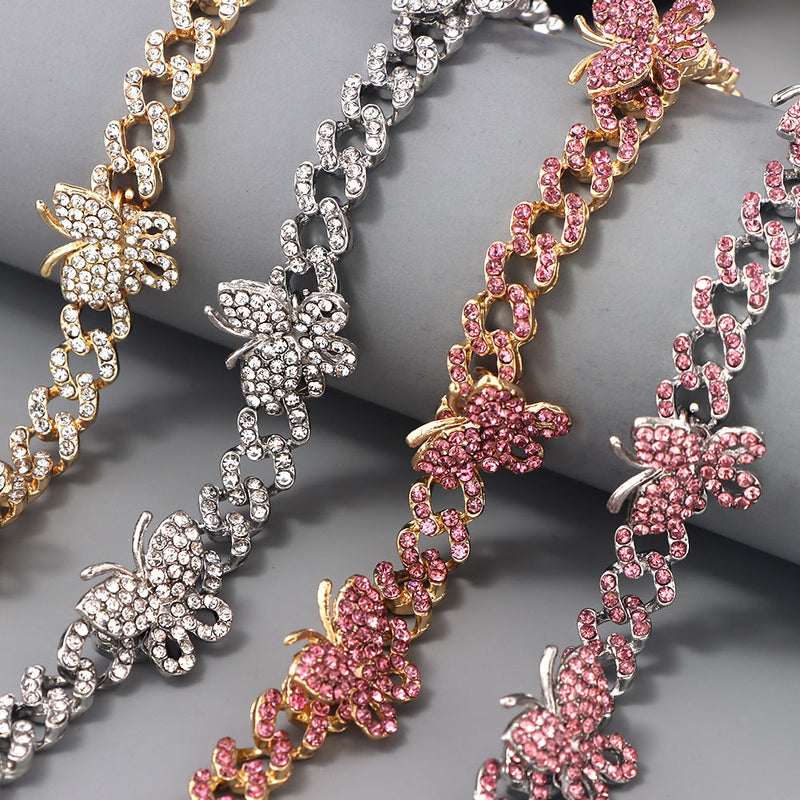 Rhinestone Cuban Link Butterfly Anklet Bracelet for Women Anklets-Anklets-Arimonz-Arimonz