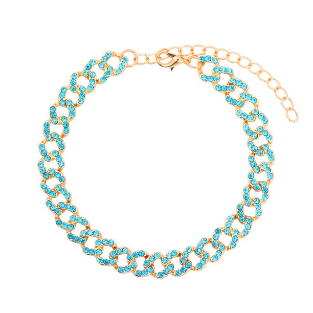 Rhinestone Cuban Link Butterfly Anklet Bracelet for Women Anklets-Anklets-Arimonz-Blue Small Chain-Arimonz