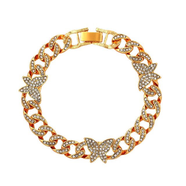 Rhinestone Cuban Link Butterfly Anklet Bracelet for Women Anklets-Anklets-Arimonz-Butterfly Gold Big Chain-Arimonz