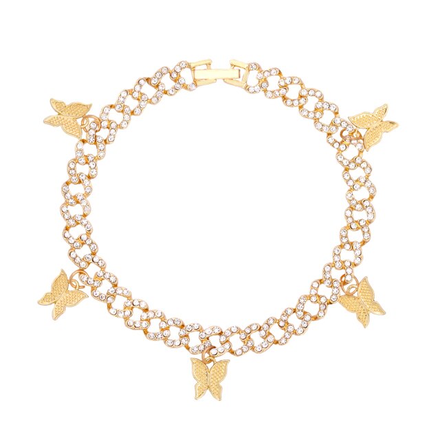 Rhinestone Cuban Link Butterfly Anklet Bracelet for Women Anklets-Anklets-Arimonz-Butterfly Gold Small Chain-Arimonz
