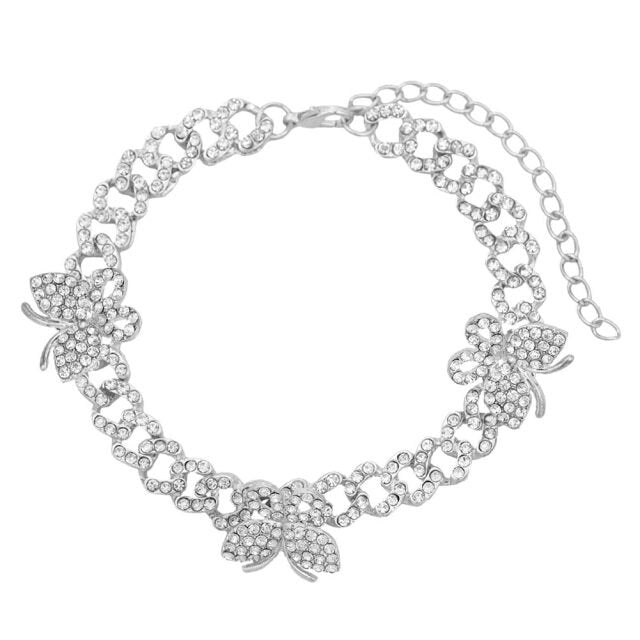Rhinestone Cuban Link Butterfly Anklet Bracelet for Women Anklets-Anklets-Arimonz-Butterfly Silver-Arimonz