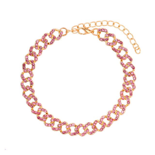 Rhinestone Cuban Link Butterfly Anklet Bracelet for Women Anklets-Anklets-Arimonz-Pink Small Chain-Arimonz