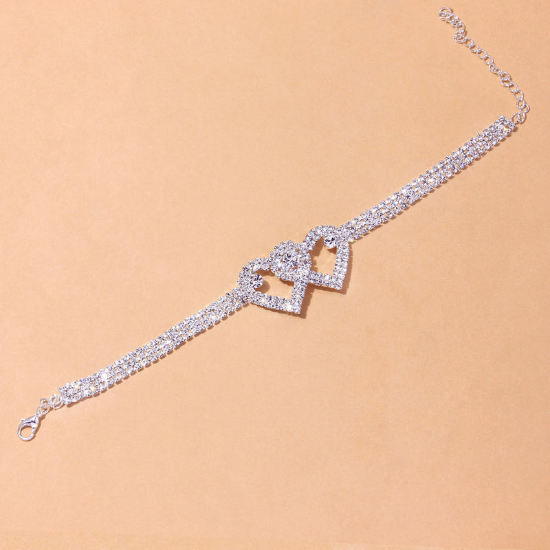 Rhinestone Double Heart Anklet for Women Hollow Out Love Foot Anklet-Anklets-Arimonz-Arimonz