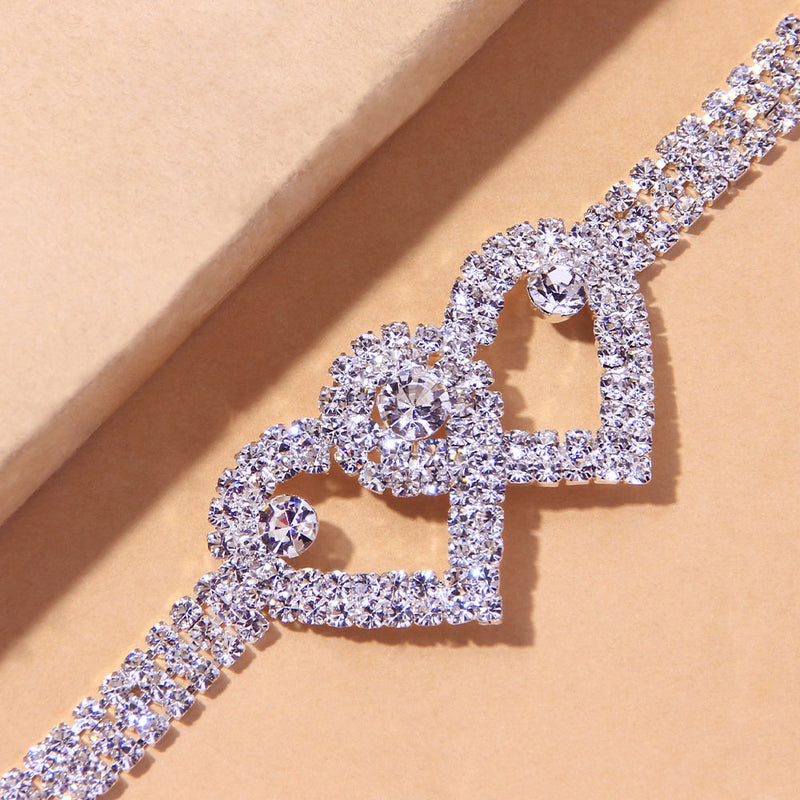 Rhinestone Double Heart Anklet for Women Hollow Out Love Foot Anklet-Anklets-Arimonz-Arimonz