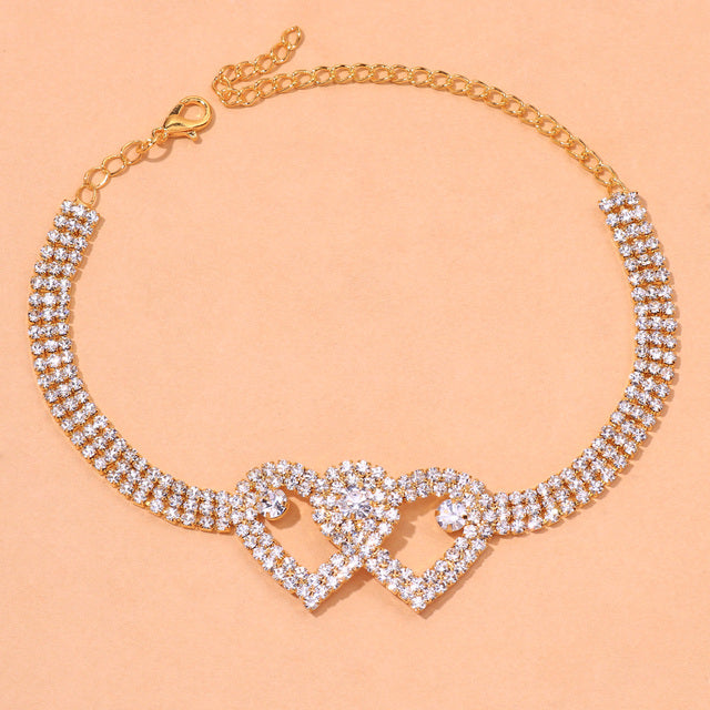 Rhinestone Double Heart Anklet for Women Hollow Out Love Foot Anklet-Anklets-Arimonz-TYPE 1-Gold-Arimonz