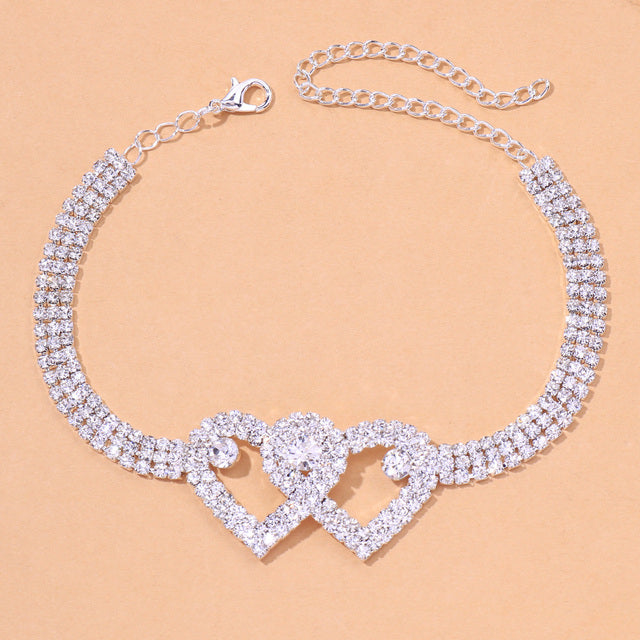 Rhinestone Double Heart Anklet for Women Hollow Out Love Foot Anklet-Anklets-Arimonz-TYPE 1-Silver-Arimonz
