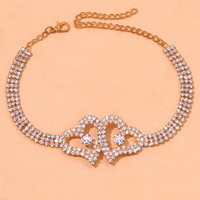 Rhinestone Double Heart Anklet for Women Hollow Out Love Foot Anklet-Anklets-Arimonz-TYPE 3-Gold-Arimonz