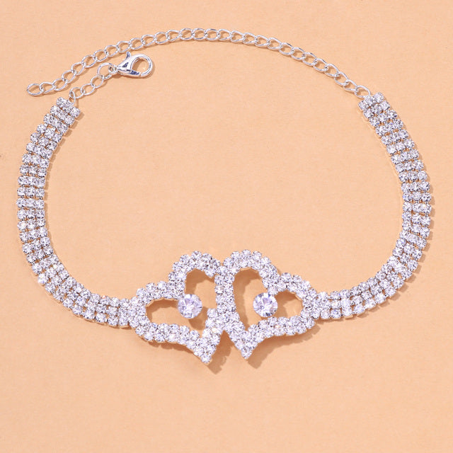 Rhinestone Double Heart Anklet for Women Hollow Out Love Foot Anklet-Anklets-Arimonz-TYPE 3-Silver-Arimonz