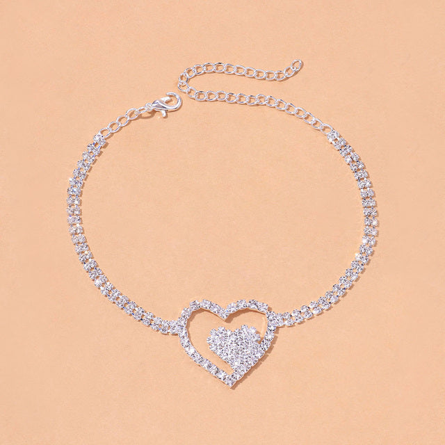 Rhinestone Double Heart Anklet for Women Hollow Out Love Foot Anklet-Anklets-Arimonz-TYPE 4-Silver-Arimonz