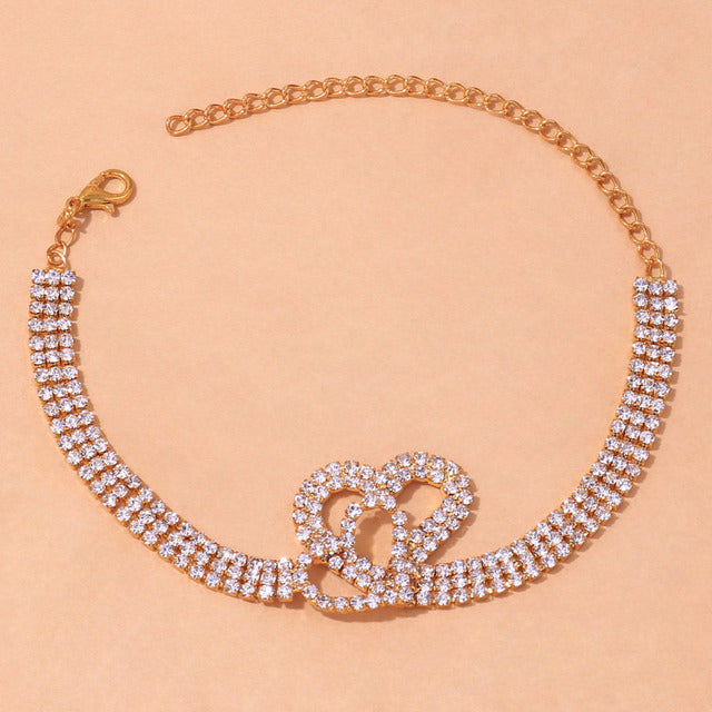 Rhinestone Double Heart Anklet for Women Hollow Out Love Foot Anklet-Anklets-Arimonz-TYPE 5-Gold-Arimonz