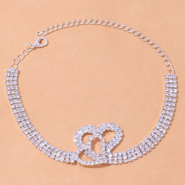 Rhinestone Double Heart Anklet for Women Hollow Out Love Foot Anklet-Anklets-Arimonz-TYPE 5-Silver-Arimonz