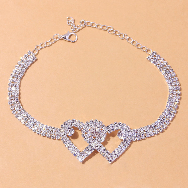 Rhinestone Double Heart Anklet for Women Hollow Out Love Foot Anklet-Anklets-Arimonz-Arimonz