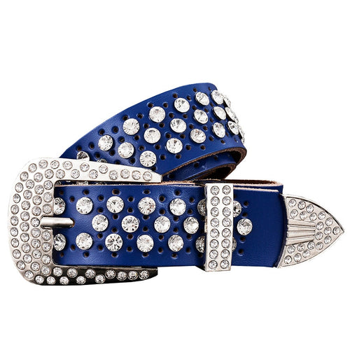 Rhinestone Genuine Leather Belts Pin Buckle Belt Woman Metal Pin Belt-Belts-Arimonz-Arimonz