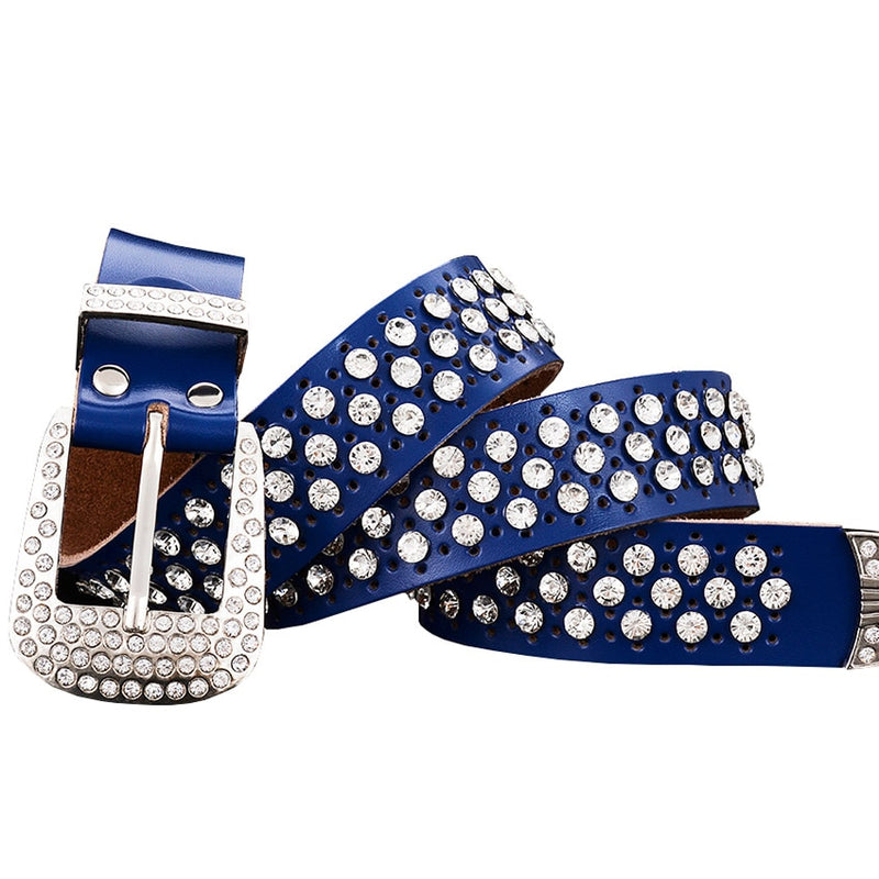 Rhinestone Genuine Leather Belts Pin Buckle Belt Woman Metal Pin Belt-Belts-Arimonz-Arimonz