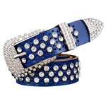 Rhinestone Genuine Leather Belts Pin Buckle Belt Woman Metal Pin Belt-Belts-Arimonz-Blue-95cm/36in-Arimonz
