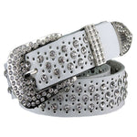 Rhinestone Genuine Leather Belts Pin Buckle Belt Woman Metal Pin Belt-Belts-Arimonz-White-95cm/36in-Arimonz