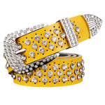 Rhinestone Genuine Leather Belts Pin Buckle Belt Woman Metal Pin Belt-Belts-Arimonz-Yellow-95cm/36in-Arimonz