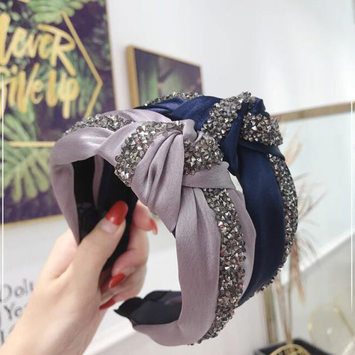 Rhinestone Hairband Wide Side Headband Middle Knot Hair Accessory-Hair Accessories-Arimonz-Arimonz