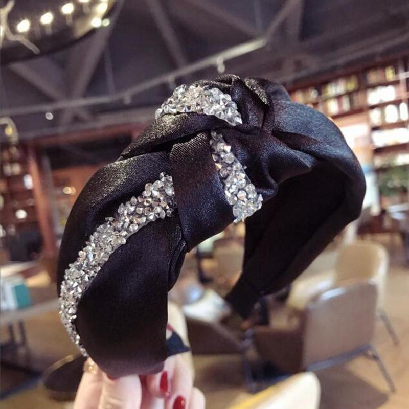 Rhinestone Hairband Wide Side Headband Middle Knot Hair Accessory-Hair Accessories-Arimonz-Arimonz