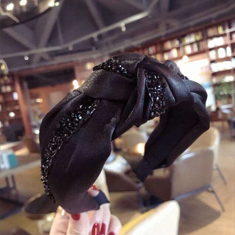 Rhinestone Hairband Wide Side Headband Middle Knot Hair Accessory-Hair Accessories-Arimonz-Arimonz