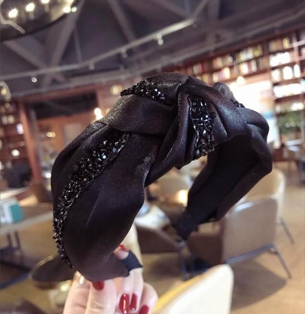 Rhinestone Hairband Wide Side Headband Middle Knot Hair Accessory-Hair Accessories-Arimonz-black hairband-Arimonz