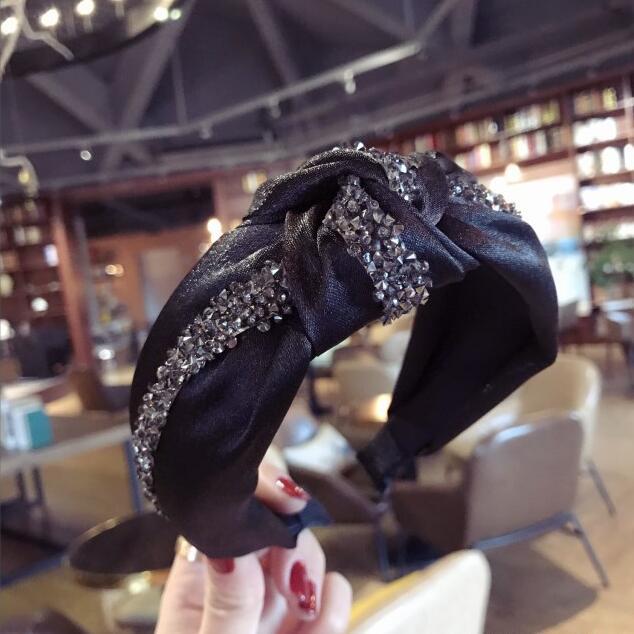 Rhinestone Hairband Wide Side Headband Middle Knot Hair Accessory-Hair Accessories-Arimonz-black hairband black sequin-Arimonz