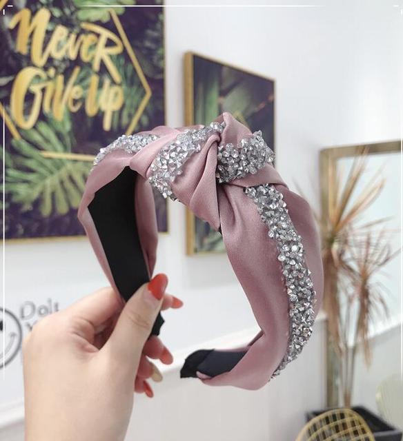 Rhinestone Hairband Wide Side Headband Middle Knot Hair Accessory-Hair Accessories-Arimonz-pink hairband-Arimonz