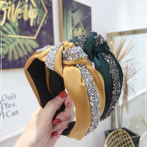 Rhinestone Hairband Wide Side Headband Middle Knot Hair Accessory-Hair Accessories-Arimonz-Arimonz