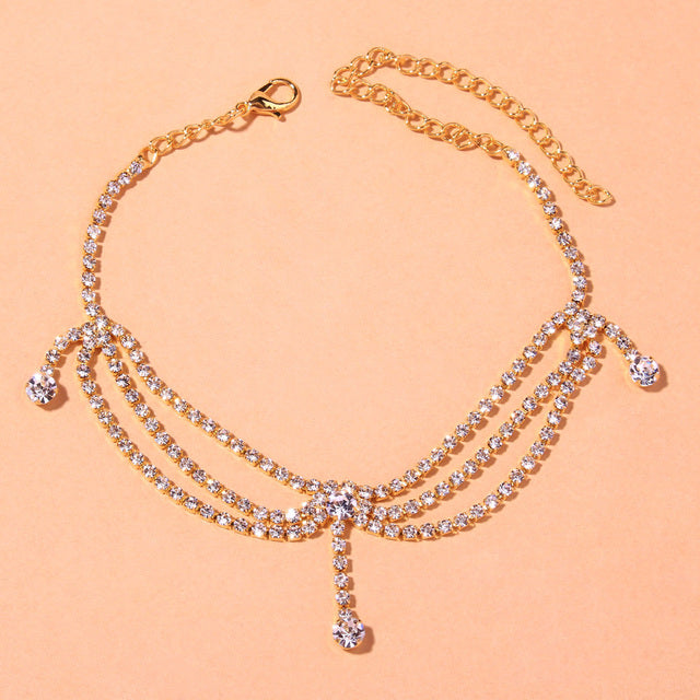Rhinestone Tennis Chain Anklet Foot Simple Chain Leg Anklet Bracelet-Anklets-Arimonz-Gold-color-Arimonz